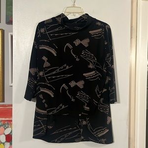 Matthildur black/tan moc neck 3/4 length sleeve tunic